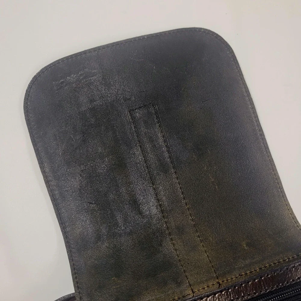 VTG Kouros Handmade Black Leather Crossbody Bag Genuine Greek Cowhide Leather
